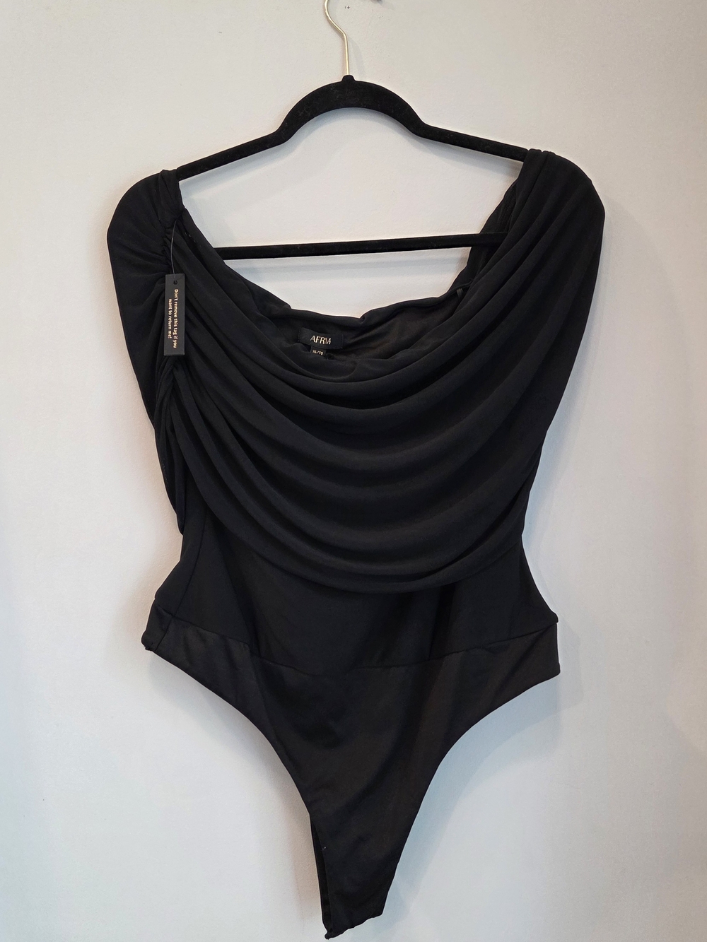 AFRM Black Draped Bodysuit